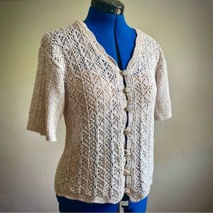 Vintage crochet short sleeve Cardigan in Oatmeal